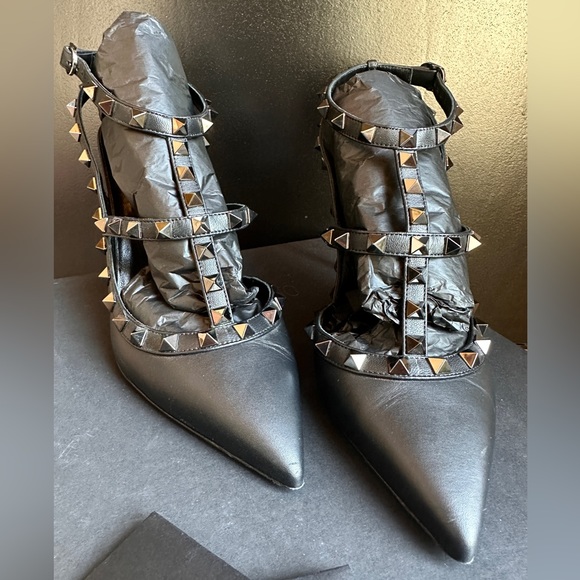 FULL SET - VALENTINO Rockstud Ankle Strap Pumps Tonal Studs 100 MM (37.5) - Picture 5 of 16